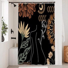 Uiiooazy Shower Curtain Boho Black, Shower Curtain Abstract Woman Flowers Minimalist Shower Curtains Anti Mould Waterproof Polyester Fabric Washable Opaque Bathroom Curtain with 8 Hooks 120 W x 200 H