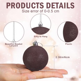 Lunmon 24 Pcs Neutral Textured Christmas Tree Ornaments 2.4 Inch Vintage Plastic Christmas Ball Ornaments Xmas Tree Hanging Decoration Farmhouse Brown Xmas Decor for Holiday Decor Party Supplies
