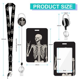 YACUME ID Badge Holder with Lanyard and Retractable Badge Reel Clip, Card Name Tag Lanyard Vertical ID Protector Bage Clips for Nurse Nursing Doctor Teacher Student (Skeleton)