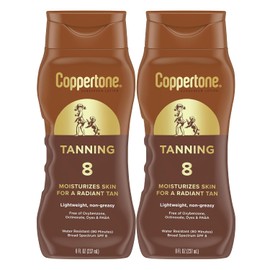 Coppertone Tanning Sunscreen Lotion, SPF 8 Broad Spectrum Sunscreen, 8 Fl Oz, Pack of 2