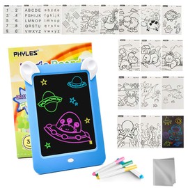 PHYLES Magic Drawing Board, Portable Writing Board, Handwriting Toys for Kids, Draw, Sketch, Art, Educational Toys and Gifts, Includes 10 Stencils, 4 Drawing Pens, 1 Cleaning Cloth (new blue)