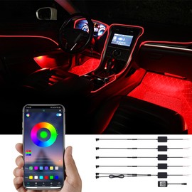 TABEN Car Ambient Light Kit, 8 Metre Integrated Fibre Optic Lighting Sets for Multicoloured Atmosphere, Music Sync Rhythm Sound Active Memory Function, Bluetooth App Control, DC 12V-24V