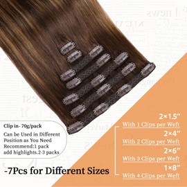 VKHAIR Clip in Hair Extensions Real Human Hair 14 inch, 7Pcs/70g Human Hair Clip in Extensions, Seamless Clip in Hair Extensions Human Hair #4/27/4, 14 Inch