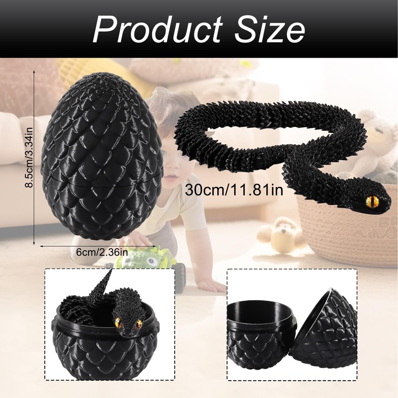 Joycabin 3D Printed Snake Toy, Easter 3D Printed Dragon Egg