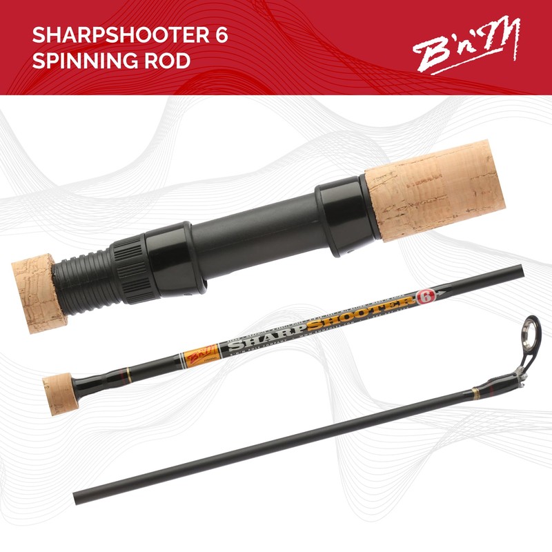 BnM Sharpshooter SIX 1pc Med Action Spinning Rod 6ft, Black