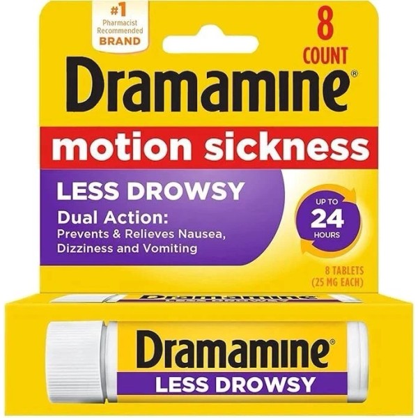 Dramamine Motion Sickness Relief Less Drowsey Formula, 8 Count (Pack