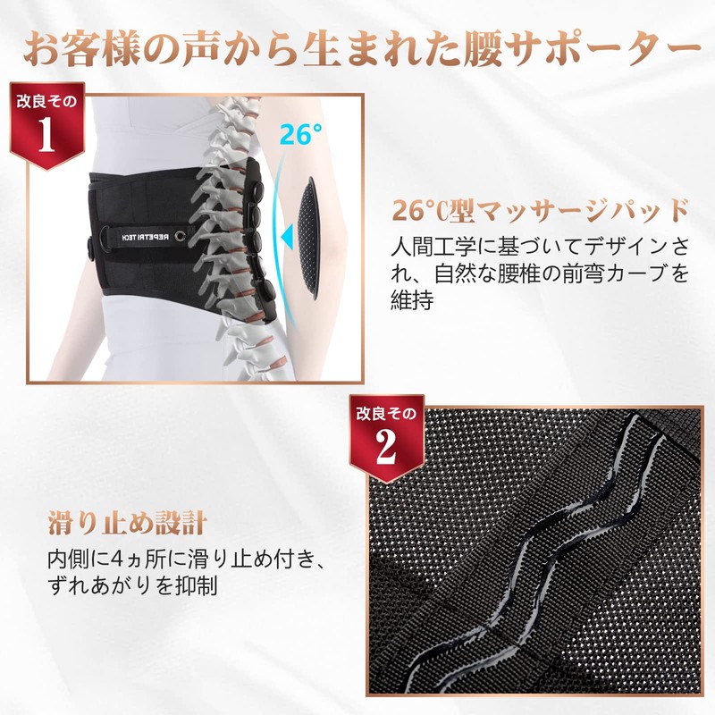 【整体院長監修】REPETRI TECH 腰サポーター 腰用 コルセット サポートベルト 男女兼用 ダイエット 蒸れない 軽い