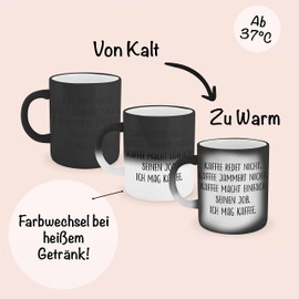 Trendation - Funny Magic Mugs Colour Changing Mugs with Saying "Kaffee Redet Nicht Farbwechsel" [German Language]