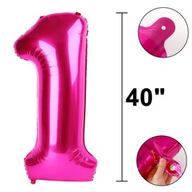 Hot Pink Number 1 Balloon 40 Inch,Jumbo Giant Mylar Number 1,Big Large Foil Helium One Number Balloons, Balloons for 10 11 12 21st 100 Birthday Party Decorations Supplies Anniversary Celebration