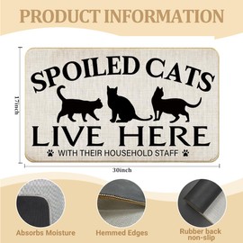 WARDOS Black Cat Door Mat, Funny Cat Doormat for Front Door Indoor Outdoor Entrance Porch, Spoiled Cats Live Here Welcome Mat Outside, Black Kitten Bath Mats, 17x30 Inches