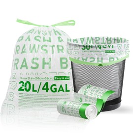 OKKEAI 90 kleine Müllbeutel, 20 l, weiß, mit Kordelgriffen, vorgeschnitten, strapazierfähig, reißfest, wasserdicht, auslaufsicherer Boden, für Zuhause