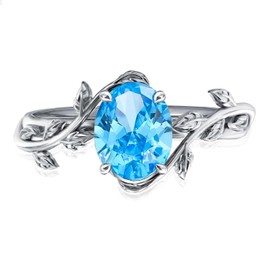 Oval Natural Moss Agate/Opal/Birthstone Ring 925 Sterling Silver Christmas Ring for Women Leaf Birthday Ring Jewelry Gifts for Her, 9, Created Gemstone, created bluetopaz