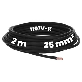 Kalitec 2 Metres H07V-K 25 mm² Black Wiring Cable I Flexible Wire 25 mm2 I Fine-Strand Wiring I Single Cable Meter Cabinet I Single Wire Cable for Control Cabinet I Switch Wire