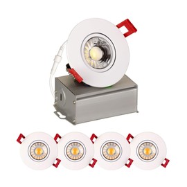 LED 3" inch Gimbal Downlight (4 Pack) 8W; 600 Lumens; 120V; Dimmable; 5 Year Warranty; 3-1 Design Junction Box, LED Light, Recessed Trim (Soft White 2700K)