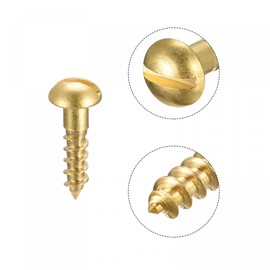 sourcing map Wood Screws M2.5 x 10 mm Slotted Round Head Brass Pack of 100