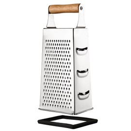 Dachiy Square Grater, 10 x 24 cm, Stainless Steel, Cheese Grater, Kitchen Grater, Hand Grater, with Non-Slip Base, Ideal as a Potato Grater, Vegetable Slicer, Practical Gadgets for the Kitchen (Wooden