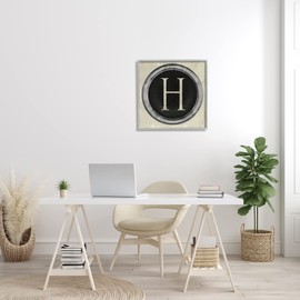 Stupell Industries Letter H Initial Typewriter Key Vintage Shape, Designed by Daphne Polselli Gray Framed Wall Art, 24 x 24, Beige