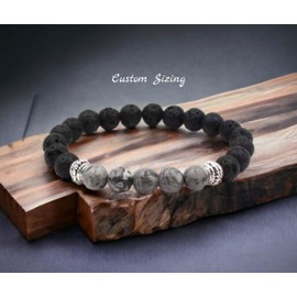 Lava Bead Bracelet | 8 Sizes | Mens Bracelets | Jasper Bracelet | Women's Jewellery | Gemstone Bracelet | Mala Bracelet | 8 mm Beads | Protection Bracelet | Crystal Bracelet (8 inch (20.3 cm) wrist)