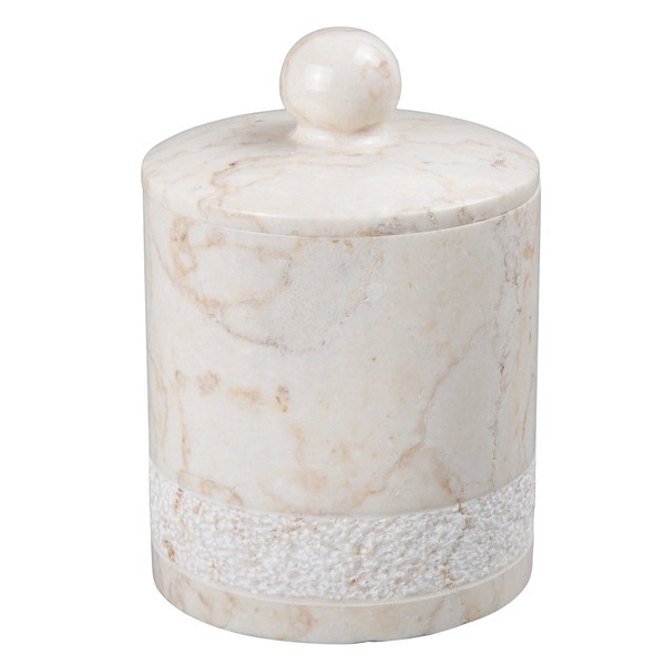 Creative Home Natural Champagne Marble Hand Carved Collection Cotton Ball Swab Holder, Storage Jar Container Organizer Bathroom Countertop Organizer, Beige