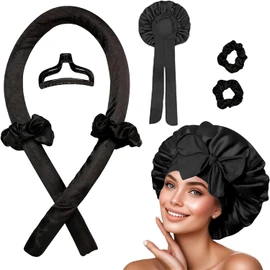 Rizos Sin Calor, Juego de 5 Piezas Para Ondas Naturales, Gorro de Seda Para Dormir, Solución de Peinado Rápido Para Ocasiones Especiales, Viajes y Uso Diario, 4 Tamaños Diferentes