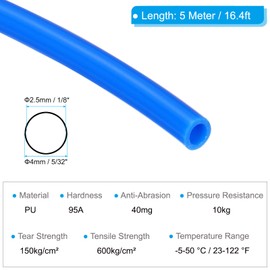 PATIKIL Pneumatic Tubing 5/32 OD 16.4ft, 4mm OD 2.5mm ID PU Air Line Pipe Tube for Air Compressor Fitting or Fluid Transfer,Blue