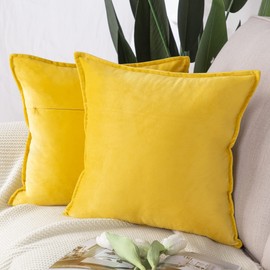 MADIZZ Set of 2 Super Soft Velvet Decorative Throw Pillow Covers 16x16 inch Lemon Yellow Square with Fringe Luxury Style Cushion Case Pillow Shell for Sofa Bedroom