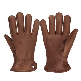 OLSON DEEPAK Cowhide Leather Gloves for Men&Women,Brown Moterbike Leather Gloves,Thorn Proof Garden Work Gloves,Outdoor Camping leather gloves (X-Large, Retro Brown)