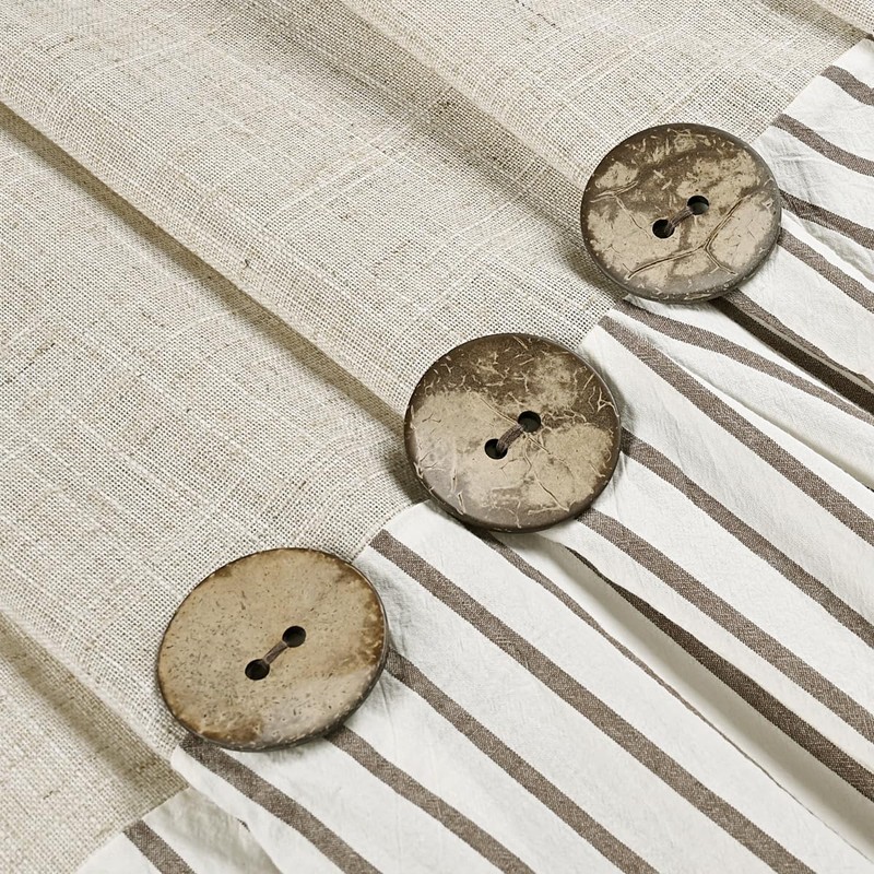 DOSLY IDÉES Farmhouse Shower Curtain,Beige and Brown Stripe,Button Curtain,Linen and