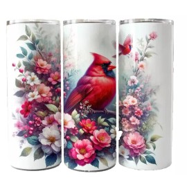 Beautiful Cardinal Cardinals Floral Flowers  20oz Tumblr Insulated Travel