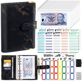 Organizador de Dinero, Carpeta de Cuaderno A6 de Presupuesto, Agenda de Ahorro, Hoja de Presupuesto de Gastos en Efectivo con Sobre de Efectivo, Papelería de Utiles Oficina para Adultos y Niños(Negro)