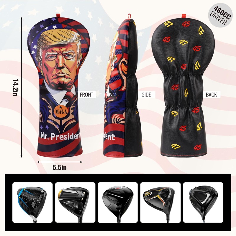 President Golf Head Covers, Funny Driver Headcover, Premium Leather Golf