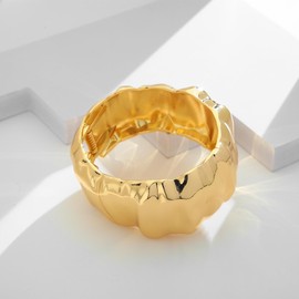 WOWORAMA Extra Wide Chunky Bangle Bracelets for Women Heavy Thick Gold Hinged Cuff Bangles Exaggerated Bold Statement Bracelet Boho Hinge Wrist Wrap Cuff Bracelet, 7 inches, Zinc, no gemstone