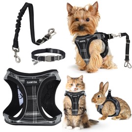 GAMUDA Dog Harness, Collar and Seat Belt Set, Vehicle Safety Harness, Retractable Adjustable Pet Seatbelts with Travel Strap and Carabiner for Most Cars (Black, XL)