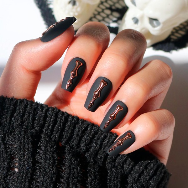 Glamnetic Press On Nails - Rosy Remains | Charcoal Gray