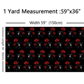 Feelyou 3D Rose Outdoor Fabric by The Yard, Red Rose Floral Print Upholstery Fabric for Chairs, Romantic Flowers Decorative Fabric for Home DIY Projects, 1 Yard, Red Black