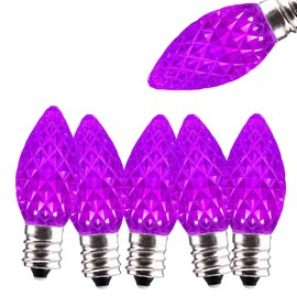 Jawtach C7 LED Christmas Light Bulbs - 25 Pack C7 LED Bulbs Purple - 0.5W for Outdoor String Lights, Holiday Decoration