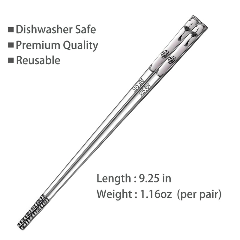 Stainless Steel Chopsticks 5 Pairs Metal Chopsticks Reusable Dishwasher Safe
