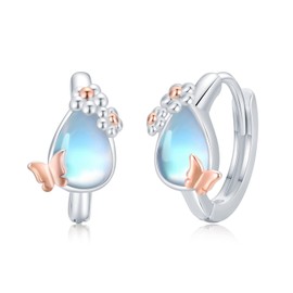 Daisy Hoop Earrings, 925 Sterling Silver Daisy Hoop Earrings with Moonstone Hypoallergenic Daisy Butterfly Jewellery Gift for Mom Daughter Birthday