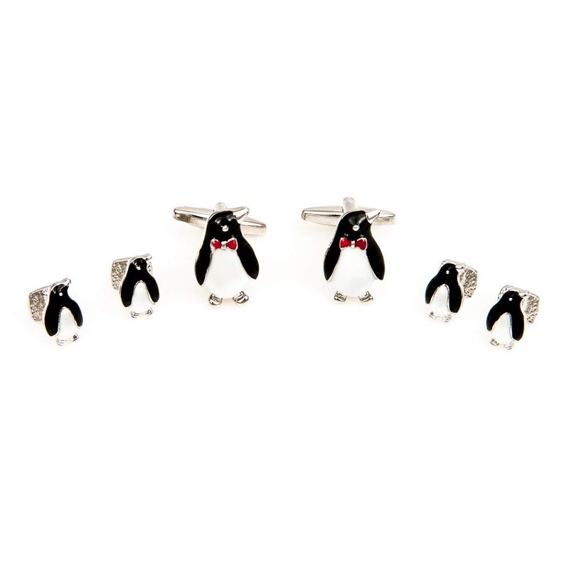 MRCUFF Penguin Black White Tuxedo Cufflinks & Studs Formal Set
