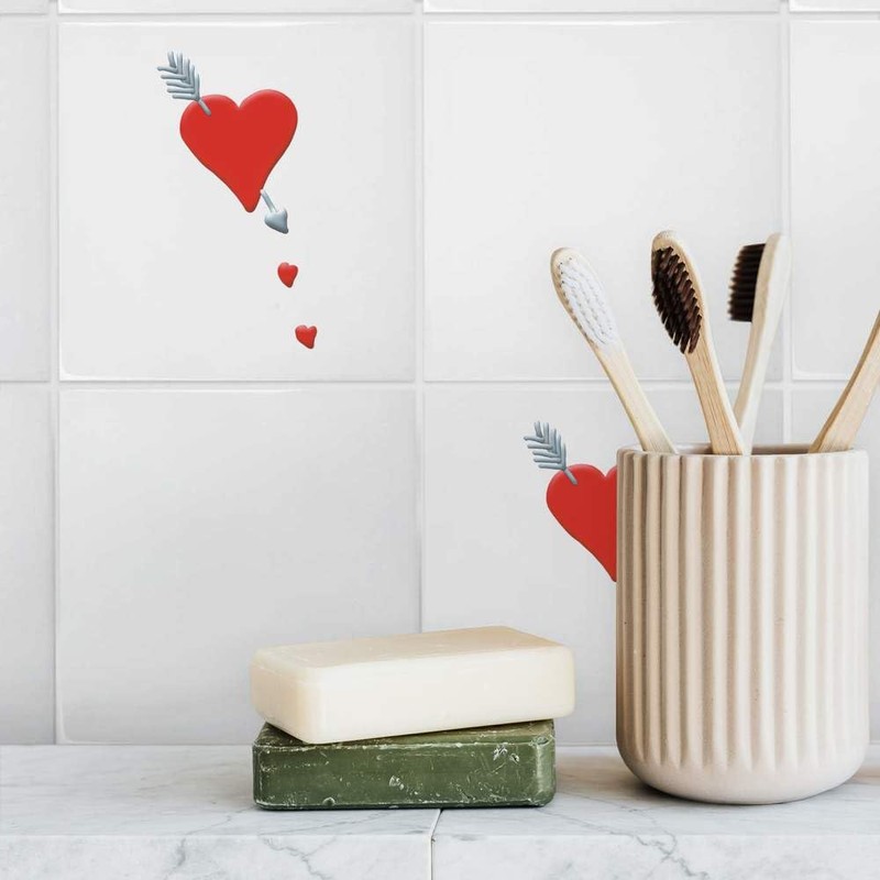 'Red Heart and Silver Arrow' 108mm Square Ceramic Tile (TD00024512)