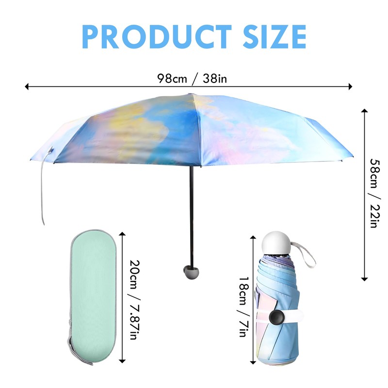 Pocket Umbrellas with 8 Ribs, Mini Umbrella with a Capsule