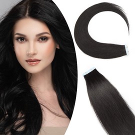 14 inch SEGO Tape in Hair Extensions Real Human Hair 10 Pieces [#1 Jet Black] Remy Hairpieces Invisible Skin Weft Seamless Straight Natural (20g)