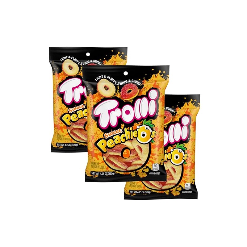 Peach Rings Sweet Peachie O's, 4.25oz Bags (Pack of 3)