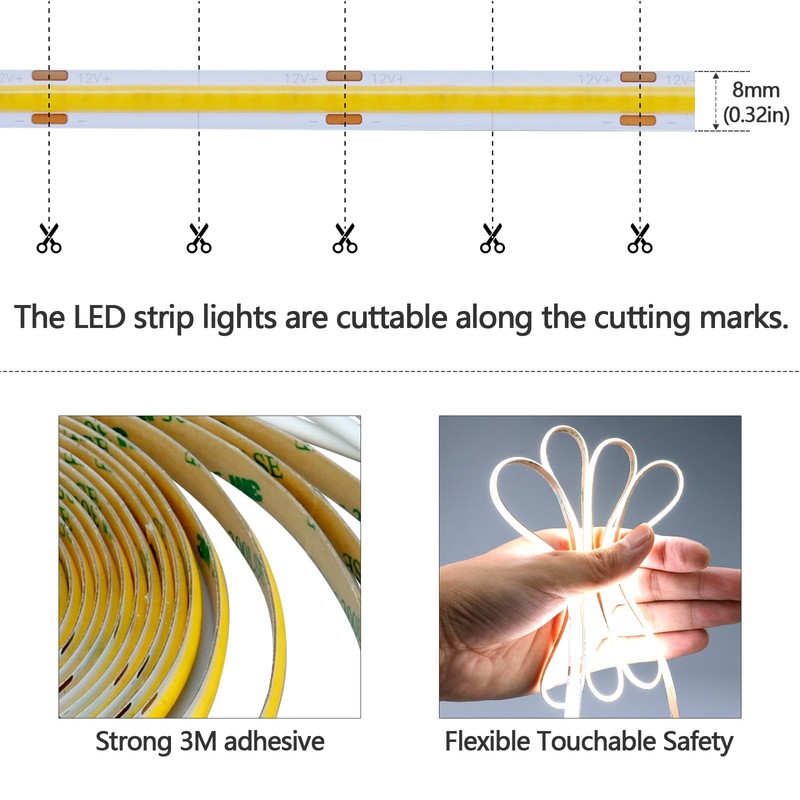GOMING Motion Sensor COB LED Light Strip 16.4ft(5M) Cool White