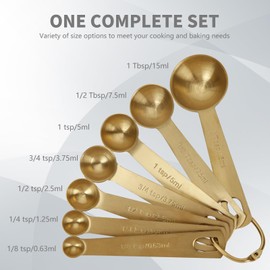 Blueden Measuring Spoons,304 Stainless Steel Measuring Cups & Spoon Set of 7 Piece:1Tbsp&1/2Tbsp,1tsp,3/4tsp,1/2tsp,1/4tsp,1/8tsp Teaspoon Coffee Scoop Tablespoon for Dry and Liquid Ingredients,Gold