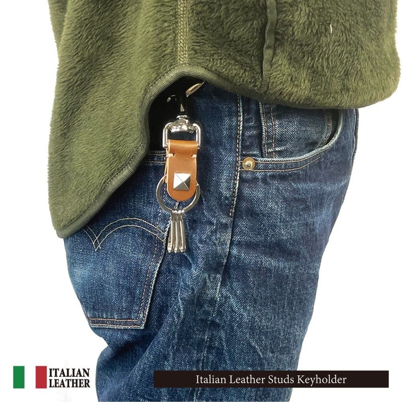 H.N.Z kil-026oya Key Holder, Genuine Leather, Italian Leather, Studs, Men's,