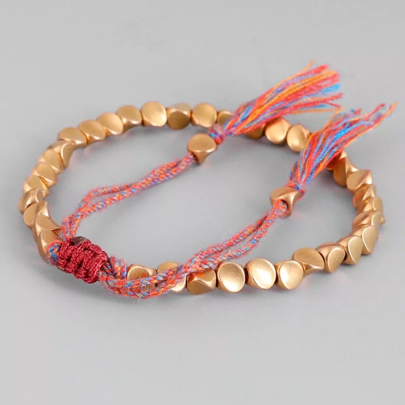 Veraly Pulsera Tibetana Cobre Mujer Hecha A Mano De Cuerda