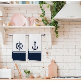 IWXYI Nautical Hand Towels,Beach Kitchen Towel,Beach Nautical Anchor Waffle Weave Kitchen Dish Towels Set,Beach Nautical Anchor Hand Towels Dish Cloths for Kitchen(16×24 Inches Set of 4)