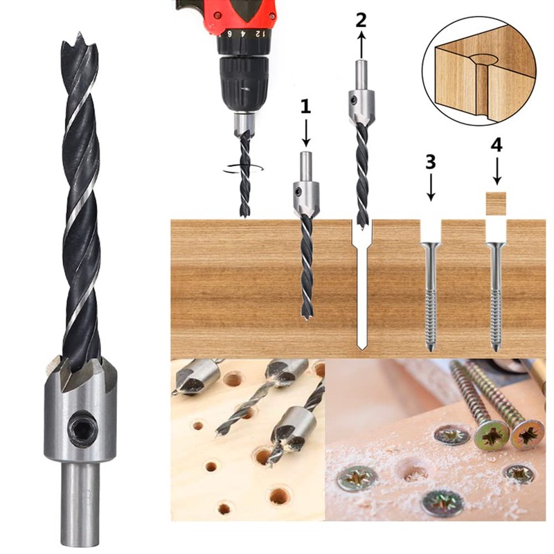 Eeych 7Pcs Countersink Drill Bits HSS with 1 Hex Key