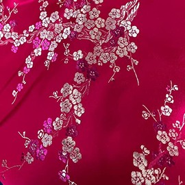 Kori Fuchsia Plum Blossom Floral Brocade Chinese Satin Fabric for Cheongsam/Qipao, Apparel, Costumes, Upholstery, Bags, Crafts - 10210
